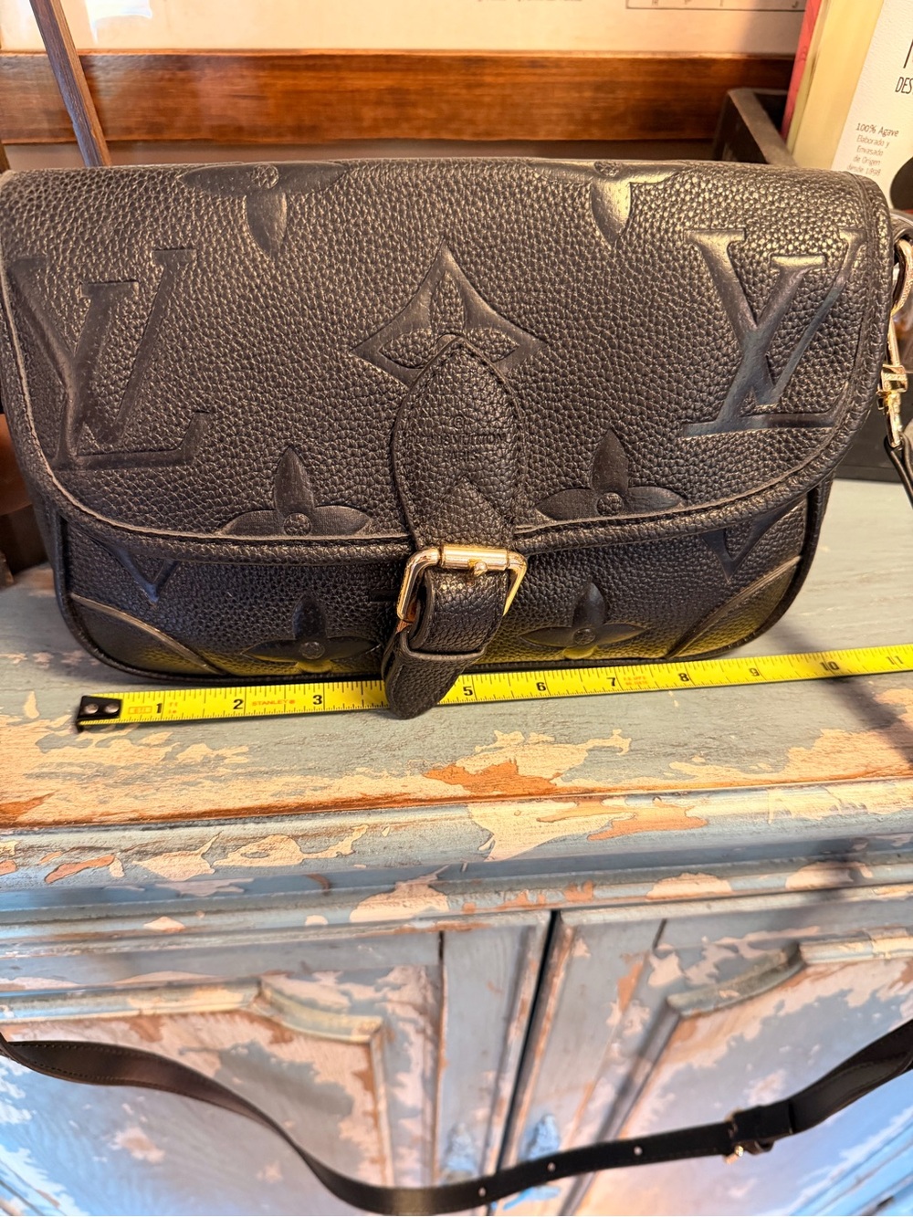 Black Embossed Leather Crossbody Bag with Matching Wallet - Picture 8 of 10